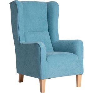 Ohrensessel MAX WINZER Bob Sessel Gr. Velours 20517, B/H/T: 68 cm x 113 cm x 78 cm, blau (aqua) Ohrensessel Sessel Hochlehnsessel mit Kederverzierung und Rückennaht
