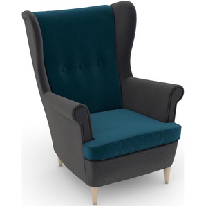 Ohrensessel MAX WINZER Casimir Sessel Gr. Samtvelours, Korpus: Samtvelours anthrazit-Füße Buche natur, B/H/T: 81 cm x 99 cm x 94 cm, blau (petrol) Ohrensessel im Winchester-Look, zum Selbstgestalten