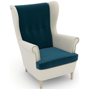Ohrensessel MAX WINZER Casimir Sessel Gr. Samtvelours, Korpus: Samtvelours creme-Füße Buche natur, B/H/T: 81 cm x 99 cm x 94 cm, blau (petrol) Ohrensessel im Winchester-Look, zum Selbstgestalten