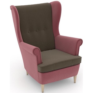 Ohrensessel MAX WINZER Casimir Sessel Gr. Samtvelours, Korpus: Samtvelours rosé-Füße Buche natur, B/H/T: 81 cm x 99 cm x 94 cm, beige (sahara) Ohrensessel im Winchester-Look, zum Selbstgestalten