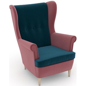 Ohrensessel MAX WINZER Casimir Sessel Gr. Samtvelours, Korpus: Samtvelours rosé-Füße Buche natur, B/H/T: 81 cm x 99 cm x 94 cm, blau (petrol) Ohrensessel im Winchester-Look, zum Selbstgestalten