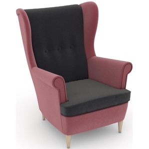 Ohrensessel MAX WINZER Casimir Sessel Gr. Samtvelours, Korpus: Samtvelours rosé-Füße Buche natur, B/H/T: 81 cm x 99 cm x 94 cm, grau (anthrazit) Ohrensessel im Winchester-Look, zum Selbstgestalten