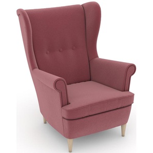Ohrensessel MAX WINZER Casimir Sessel Gr. Samtvelours, Korpus: Samtvelours rosé-Füße Buche natur, B/H/T: 81 cm x 99 cm x 94 cm, rosa (rosé) Ohrensessel im Winchester-Look, zum Selbstgestalten