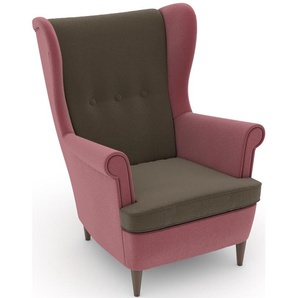 Ohrensessel MAX WINZER Casimir Sessel Gr. Samtvelours, Korpus: Samtvelours rosé-Füße Buche Nussbaum, B/H/T: 81 cm x 99 cm x 94 cm, beige (sahara) Ohrensessel im Winchester-Look, zum Selbstgestalten