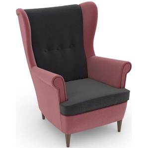 Ohrensessel MAX WINZER Casimir Sessel Gr. Samtvelours, Korpus: Samtvelours rosé-Füße Buche Nussbaum, B/H/T: 81 cm x 99 cm x 94 cm, grau (anthrazit) Ohrensessel im Winchester-Look, zum Selbstgestalten