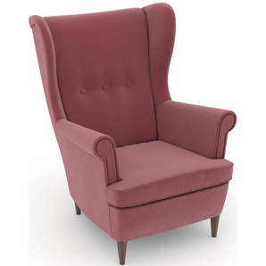 Ohrensessel MAX WINZER Casimir Sessel Gr. Samtvelours, Korpus: Samtvelours rosé-Füße Buche Nussbaum, B/H/T: 81 cm x 99 cm x 94 cm, rosa (rosé) Ohrensessel im Winchester-Look, zum Selbstgestalten