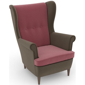 Ohrensessel MAX WINZER Casimir Sessel Gr. Samtvelours, Korpus: Samtvelours sahara-Füße Buche Nussbaum, B/H/T: 81 cm x 99 cm x 94 cm, rosa (rosé) Ohrensessel im Winchester-Look, zum Selbstgestalten