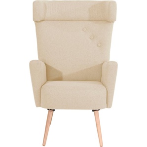 Ohrensessel MAX WINZER Holma Sessel Gr. Flachgewebe Filzoptik 16444, B/H/T: 73 cm x 116 cm x 75 cm, beige (creme) Ohrensessel Füße in Buche natur