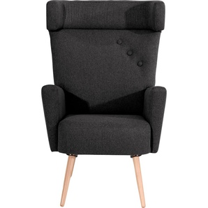 Ohrensessel MAX WINZER Holma Sessel Gr. Flachgewebe Filzoptik 16444, B/H/T: 73 cm x 116 cm x 75 cm, schwarz Ohrensessel Füße in Buche natur