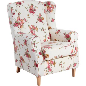 Ohrensessel MAX WINZER Luke Sessel Gr. Flachgewebe 20435, B/H/T: 77 cm x 103 cm x 86 cm, beige Ohrensessel mit Kederverzierung, Blumenmuster