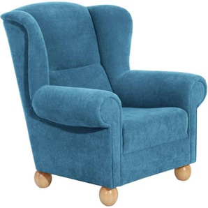 Ohrensessel MAX WINZER Malmö Sessel Gr. Luxus-Microfaser, B/H/T: 90 cm x 100 cm x 89 cm, blau (petrol) Ohrensessel mit Holz-Kugelfüßen