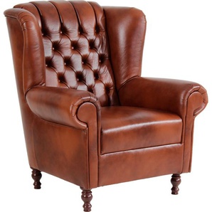 Ohrensessel MAX WINZER Valerie Sessel Gr. NaturLEDER, B/H/T: 90 cm x 100 cm x 89 cm, braun Ohrensessel im Chesterfield-Look, mit edler Knopfheftung