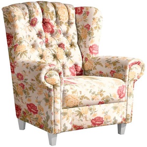 Ohrensessel MAX WINZER Valerie Sessel Gr. Druckstoff, B/H/T: 80 cm x 100 cm x 90 cm, bunt (beige geblümt) Ohrensessel mit edler Knopfheftung