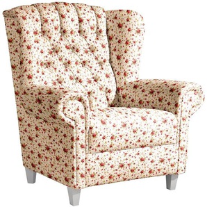 Ohrensessel MAX WINZER Valerie Sessel Gr. Druckstoff, B/H/T: 80 cm x 100 cm x 90 cm, beige Ohrensessel mit edler Knopfheftung