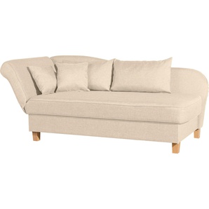 Recamiere MAX WINZER Saturn Sofas Gr. B/H/T: 190 cm x 82 cm x 88 cm, Strukturgewebe 16523, Armlehne links, mit Bettkasten-mit Armlehnenverstellung, beige Longchair Recamiere Longchairs Armlehne links oder rechts, inkusive 4 Kissen