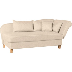 Recamiere MAX WINZER Saturn Sofas Gr. B/H/T: 190 cm x 82 cm x 88 cm, Strukturgewebe 16523, Armlehne rechts, mit Bettkasten-mit Armlehnenverstellung, beige Longchair Recamiere Longchairs Armlehne links oder rechts, inkusive 4 Kissen