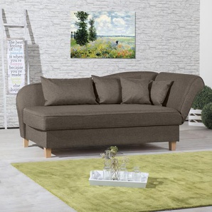 Recamiere MAX WINZER Saturn Sofas Gr. B/H/T: 190 cm x 82 cm x 88 cm, Strukturgewebe 16523, Armlehne rechts, mit Bettkasten-mit Armlehnenverstellung, beige (sahara) Longchair Recamiere Longchairs Armlehne links oder rechts, inkusive 4 Kissen
