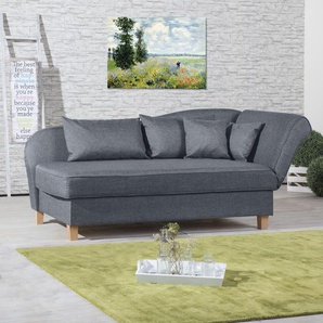 Recamiere MAX WINZER Saturn Sofas Gr. B/H/T: 190 cm x 82 cm x 88 cm, Strukturgewebe 16523, Armlehne rechts, mit Bettkasten-mit Armlehnenverstellung, blau (denim) Longchair Recamiere Longchairs Armlehne links oder rechts, inkusive 4 Kissen