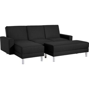Schlafsofa MAX WINZER Just Fresh Sofas Gr. B/H/T: 230 cm x 93 cm x 152 cm, Strukturgewebe 16523, Recamiere beidseitig montierbar, ohne Hocker, schwarz Einzelsofas Schlafsofa mit Recamiere, Rückenverstellung