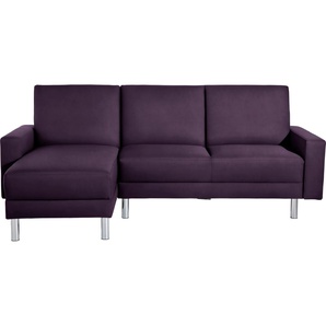 Schlafsofa MAX WINZER Just Fresh Sofas Gr. B/H/T: 230 cm x 93 cm x 152 cm, Samtvelours 20442, Recamiere beidseitig montierbar, lila (purple) Einzelsofas mit Rückenverstellung, inklusive Stauraumhocker
