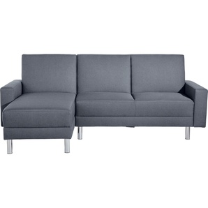 Schlafsofa MAX WINZER Just Fresh Sofas Gr. B/H/T: 230 cm x 93 cm x 152 cm, Strukturgewebe 16523, Recamiere beidseitig montierbar, blau (denim) Einzelsofas mit Rückenverstellung, inklusive Stauraumhocker