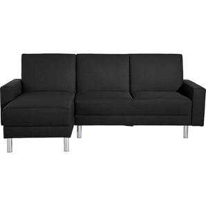 Schlafsofa MAX WINZER Just Fresh Sofas Gr. B/H/T: 230 cm x 93 cm x 152 cm, Strukturgewebe 16523, Recamiere beidseitig montierbar, schwarz Einzelsofas mit Rückenverstellung, inklusive Stauraumhocker