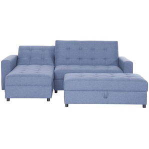 Schlafsofa MAX WINZER Miko Sofas Gr. B/H/T: 224 cm x 86 cm x 143 cm, Strukturgewebe 16523, Recamiere beidseitig montierbar, blau (denim) Einzelsofas mit Rückenverstellung, inklusive Stauraumhocker