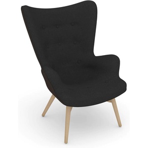 Sessel MAX WINZER build-a-chair Arne Gr. Flachgewebe 16452, Korpus: Flachgewebe 16452 schoko-Füße Buche natur, B/H/T: 74 cm x 98 cm x 81 cm, schwarz Einzelsessel Ohrensessel Sessel im Retrolook, zum Selbstgestalten, Hochlehner