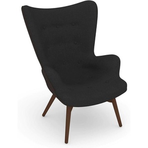 Sessel MAX WINZER build-a-chair Arne Gr. Flachgewebe 16452, Korpus: Flachgewebe 16452 schoko-Füße Buche Nussbaum, B/H/T: 74 cm x 98 cm x 81 cm, schwarz Einzelsessel Ohrensessel Sessel im Retrolook, zum Selbstgestalten, Hochlehner