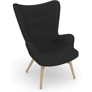 Sessel MAX WINZER build-a-chair Arne Gr. Flachgewebe 16452, Korpus: Flachgewebe 16452 schwarz-Füße Buche natur, B/H/T: 74 cm x 98 cm x 81 cm, schwarz Einzelsessel Ohrensessel Sessel im Retrolook, zum Selbstgestalten, Hochlehner