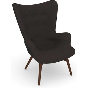 Sessel MAX WINZER build-a-chair Arne Gr. Flachgewebe 16452, Korpus: Flachgewebe 16452 schwarz-Füße Buche Nussbaum, B/H/T: 74 cm x 98 cm x 81 cm, braun (schoko) Einzelsessel Ohrensessel Sessel im Retrolook, zum Selbstgestalten, Hochlehner