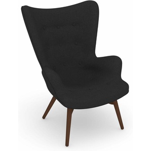 Sessel MAX WINZER build-a-chair Arne Gr. Flachgewebe 16452, Korpus: Flachgewebe 16452 schwarz-Füße Buche Nussbaum, B/H/T: 74 cm x 98 cm x 81 cm, schwarz Einzelsessel Ohrensessel Sessel im Retrolook, zum Selbstgestalten, Hochlehner