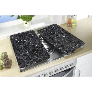 Maximex Herdabdeckplatte Universal Blauer Marmor 2er Set, für alle Herdarten, Schwarz, Gehärtetes Glas braun, Kunststoff (TPE) hellgrau, Kunststoff