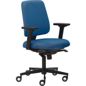 Bürostuhl MAYER SITZMÖBEL myMUSIC Stühle Gr. B/H: 65 cm x 97 cm, 1 St., Struktur (recyceltes Polyester) uni, 2D-Armlehnen-Synchronmechanik mit individueller Gewichtseinstellung-Sitztiefenverstellung-Teppichbodenrollen mit Ring + Kunststoff, blau (blau,