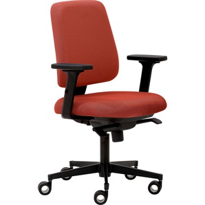 Bürostuhl MAYER SITZMÖBEL myMUSIC Stühle Gr. B/H: 65 cm x 97 cm, 1 St., Struktur (recyceltes Polyester) uni, 2D-Armlehnen-Synchronmechanik mit individueller Gewichtseinstellung-Sitztiefenverstellung-Teppichbodenrollen mit Ring + Kunststoff, rot