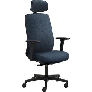 Bürostuhl MAYER SITZMÖBEL myTRITON Stühle Gr. B: 70 cm, 1 St., Flachgewebe meliert, 3D-Armlehnen-Synchronmechanik mit selbstregulierender Gewichtseinstellung-Sitztiefenverstellung-Kopfstütze gepolstert-Teppichbodenrollen + Kunststoff, blau (jeansblau,