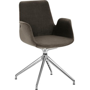 Bürostuhl MAYER SITZMÖBEL Sessel myHELIOS Stühle Gr. B/H/T: 58 cm x 86 cm x 59 cm, Polyester-Feinstruktur weich meliert, Sesselsitz-integrierte Armlehnen-Sternfuß Alu poliert + Aluminium, braun (braun, meliert, aluminium poliert) Esszimmerstuhl Drehstühle