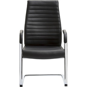 Freischwinger MAYER SITZMÖBEL Schwingstuhl myDELUXE Stühle Gr. B/H/T: 62 cm x 104 cm x 65 cm, Echtleder Lederoptik, Gestell Chrom-Sitz und Rücken schwarz gepoltert-Armlehnen + Stahl, schwarz (schwarz, chrom) Armlehnstuhl Esszimmerstuhl Freischwinger
