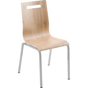Stapelstuhl MAYER SITZMÖBEL myLIFE Stühle Gr. B/H/T: 53 cm x 87 cm x 55 cm, 1 St., Gestell Perlsilber, Rechteckrohr-Sitz-/Rückenformschale aus durchgehendem Schichtholz mit Davos-Eiche-Laminat-stapelbar (max. 5 Stühle) + Stahl, braun (davos, eiche,