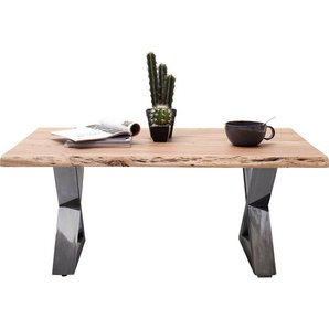 MCA furniture Couchtisch Cartagena, Couchtisch Massivholz mit Baumkante und natürlichen Rissen und Löchern
