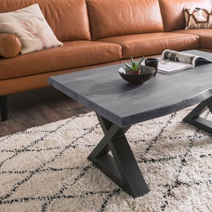 MCA furniture Couchtisch Cartagena, Couchtisch Massivholz mit Baumkante und natürlichen Rissen und Löchern