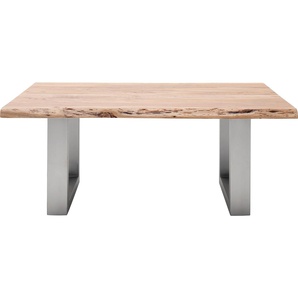 Couchtisch MCA FURNITURE Cartagena Tische Gr. B/H/T: 110 cm x 45 cm x 70 cm, Rechteck, beige (natur, edelstahl gebürstet, natur) Couchtisch Eckige Couchtische Holz-Couchtische Massivholz mit Baumkante und natürlichen Rissen Löchern