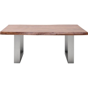 Couchtisch MCA FURNITURE Cartagena Tische Gr. B/H/T: 110 cm x 45 cm x 70 cm, Rechteck, braun (walnuss, edelstahl gebürstet, walnuss) Couchtisch Eckige Couchtische Holz-Couchtische Massivholz mit Baumkante und natürlichen Rissen Löchern