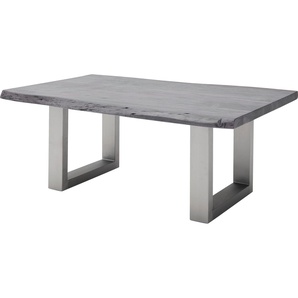 Couchtisch MCA FURNITURE Cartagena Tische Gr. B/H/T: 110 cm x 45 cm x 70 cm, Rechteck, grau (grau, edelstahl gebürstet, grau) Couchtisch Eckige Couchtische Holz-Couchtische Massivholz mit Baumkante und natürlichen Rissen Löchern