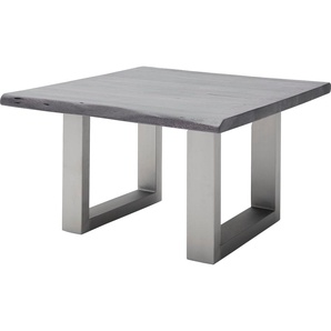 Couchtisch MCA FURNITURE Cartagena Tische Gr. B/H/T: 75 cm x 45 cm x 75 cm, Quadrat, grau (grau, edelstahl gebürstet, grau) Couchtisch Eckige Couchtische Holz-Couchtische Massivholz mit Baumkante und natürlichen Rissen Löchern