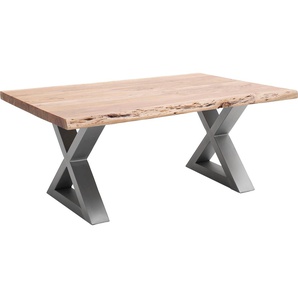 Couchtisch MCA FURNITURE Cartagena Tische Gr. B/H/T: 110 cm x 45 cm x 70 cm, Rechteck, beige (natur, edelstahl gebürstet, natur) Couchtisch Eckige Couchtische Holz-Couchtische Massivholz mit Baumkante und natürlichen Rissen Löchern