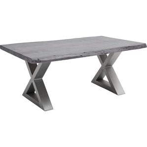 Couchtisch MCA FURNITURE Cartagena Tische Gr. B/H/T: 110 cm x 45 cm x 70 cm, Rechteck, grau (grau, edelstahl gebürstet, grau) Couchtisch Eckige Couchtische Holz-Couchtische Massivholz mit Baumkante und natürlichen Rissen Löchern