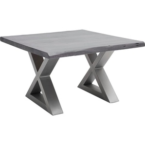 Couchtisch MCA FURNITURE Cartagena Tische Gr. B/H/T: 75 cm x 45 cm x 75 cm, Quadrat, grau (grau, edelstahl gebürstet, grau) Couchtisch Eckige Couchtische Holz-Couchtische Massivholz mit Baumkante und natürlichen Rissen Löchern