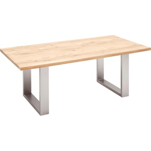 Esstisch MCA FURNITURE Greta Tische Gr. B/T: 160 cm x 90 cm, Gerade Kante, braun (balkeneiche, edelstahl gebürstet) Esstisch Holz-Esstische Rechteckige Esstische Massivholz mit Baumkante oder grader Kante