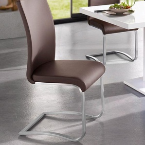 Freischwinger MCA FURNITURE Arco Stühle Gr. B/H/T: 43 cm x 103 cm x 52 cm, 2 St., Leder uni, Set + Edelstahl, braun (braun, edelstahl gebürstet) Freischwinger Stuhl mit Echtlederbezug, belastbar bis 130 Kg